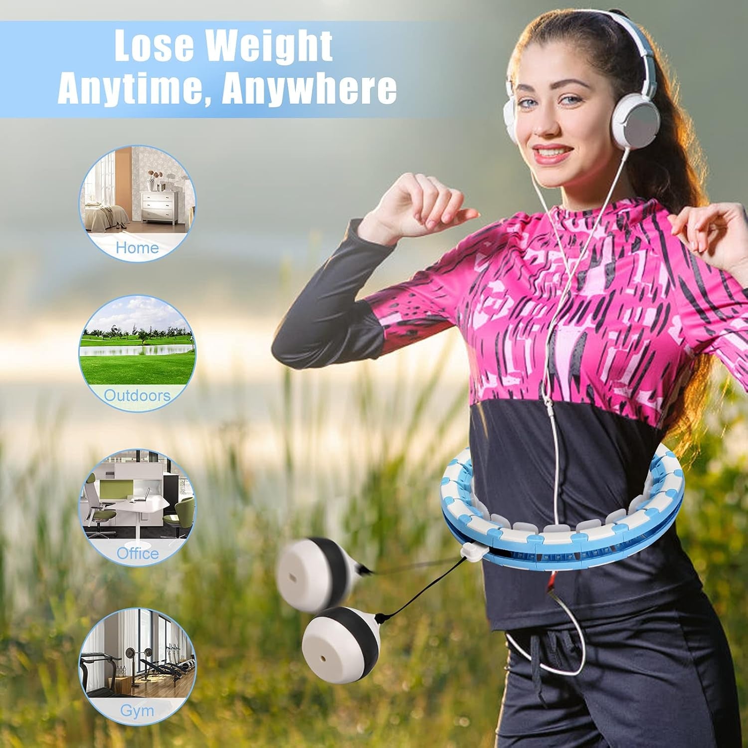 Weighted Fitness Hoops, Smart Exercise Hoops for Adults Weight Loss, Sections Detachable Hoop and Weight Adjustable Ball for Adults and Kids Exercise